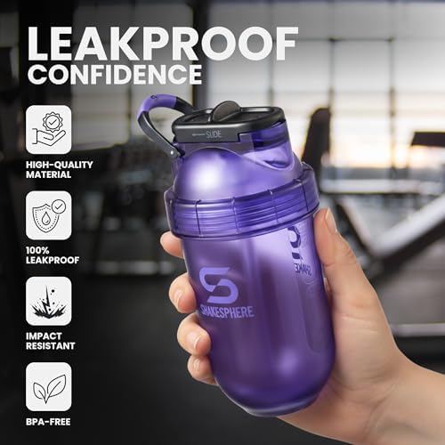 SHAKESPHERE Protein Shaker Bottle with Straw 13.5oz BPA-Free Tritan, Purple - Image 3
