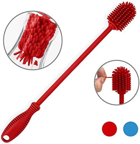 Silicone Bottle Cleaning Brush with Long Handle, BPA Free 12.5" Water Bottle Cleaner for Baby Bottles, Hydro Flask, Sports Bottle, Vase, Glassware, Perfect for Smaller Diameter Bottle Openings (Red) - Image 2