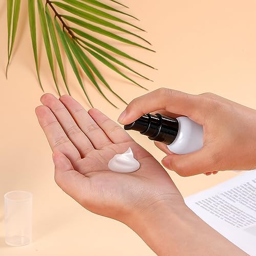 10 Pieces Travel Pump Bottles for Toiletries 2oz Small Pump Bottles Travel Bottle Plastic Empty Dispenser with Black Cap for Lotion Cream Essential Oil, 50ml (White) - Image 3