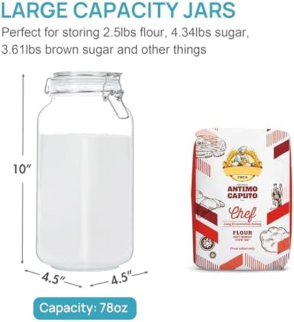 78oz Glass Food Storage Jars with Airtight Clamp Lids, 3 Pack