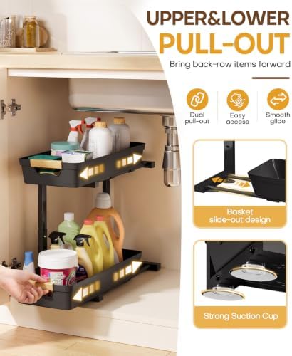 Sliding Under Sink Organizer: 2-Pack Pull-Out Rack for Kitchen