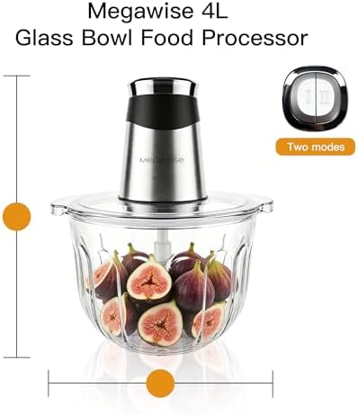Electric Food Processor, 1000W Meat Grinder & Vegetable Chopper with 4L Thick Glass Bowl, 4 Blades and Dual-Speed Food Chopper for Meat, Vegetables, Fruits, Nuts, and Baby Food