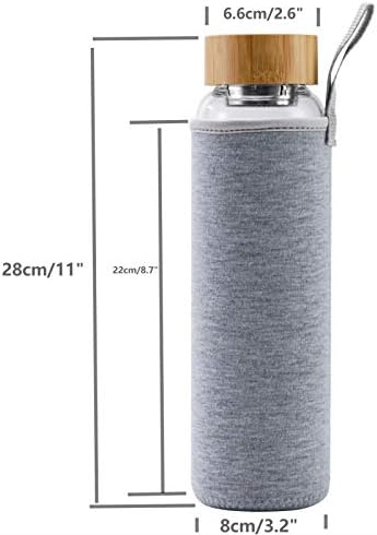 Glass Water Bottle 32 oz Wide Mouth with Sleeve Bamboo Lid Motivational Water Bottle With Time Marker Reusable Safe for Hot Cold Drinks Bpa Free (Gray)