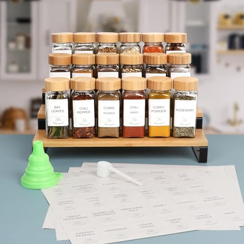 4oz Glass Spice Jars with Bamboo Lids, 36 Pack Square Seasoning Containers