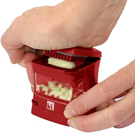 Garlic-A-Peel Garlic Press, Crusher, Cutter, Mincer, and Storage Container - Includes Silicone Garlic Peeler - Easy to Clean - Stainless Steel Blades – (Red), standard - Image 3