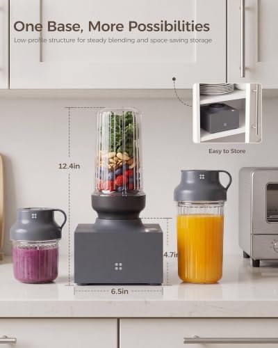 iCucina Cubetto 1000W Compact Personal Blender & Aromatics Tool – Minimalist Mixer for Frozen Drinks, Smoothies and Shakes, with To-Go Cups & Airtight Spice Storage, BPA-Free, Space Grey - Image 4