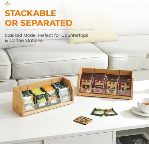 2-Layer Stackable Bamboo Tea Bag Organizer Storage Holder, Natural