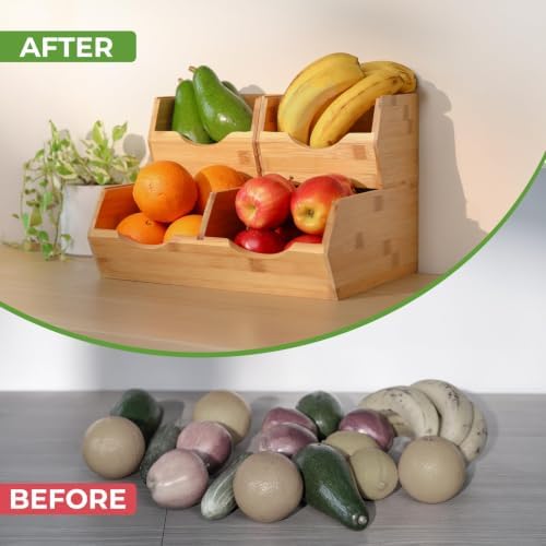 Large Bamboo Pantry Storage Bins – 30% Larger, Stackable Potato Onion Storage Bin, Pantry Organizers and Storage, Produce Vegetable Organizer, Set of 4