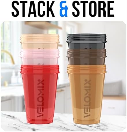 VELOMIX 6 Pack 20oz Shaker Cups for Protein Shakes, Midnight Clay - Image 5
