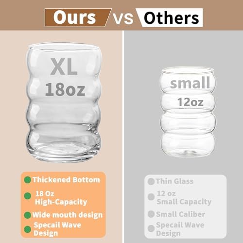 2PCS Wave Bubble Beverage Glasses With Straws, 18 Oz Vintage Glass Cups, Aesthetic Iced Coffee Glasses, Ripple Glassware, Beer Glasses - Stylish Drinkware for Every Occasion