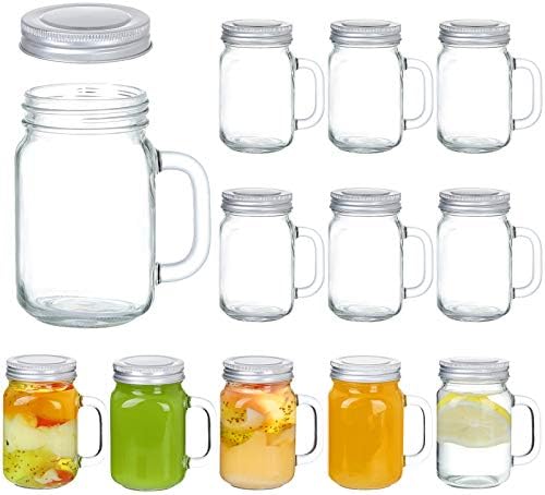 8oz Mason Jar Mug with Handle and Golden Lids, Set of 12