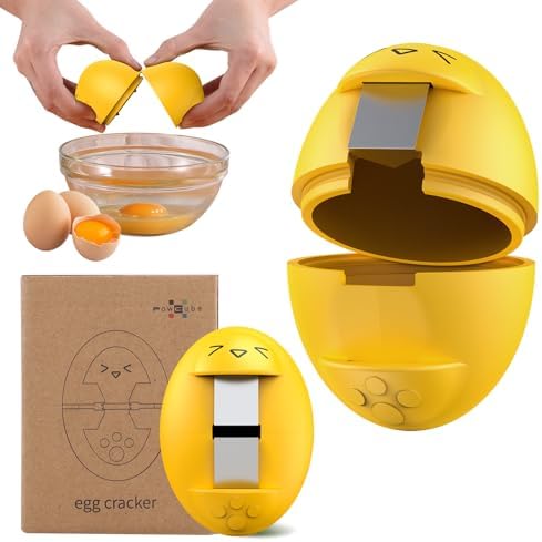 Egg Cracker, Silicone Egg Shell Opener, Cute Egg Shaped Design, Opens Eggs with Ease, A Little Happiness Boost for Your Kitchen. (Color: Yellow, 1-Pack) by PowCube
