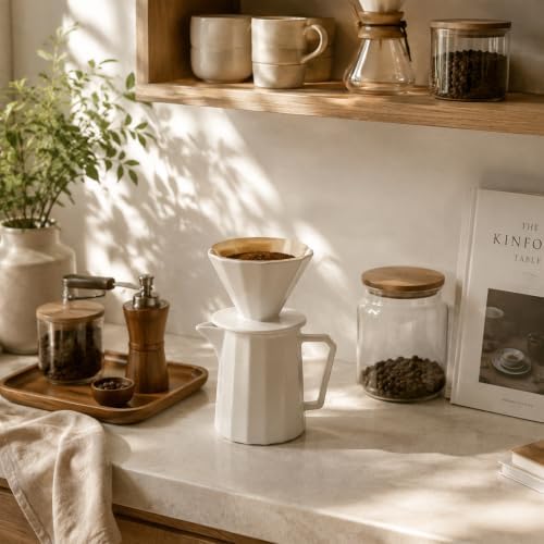 Pour Over Coffee Maker, Ceramic Coffee Dripper with Pot Set,White