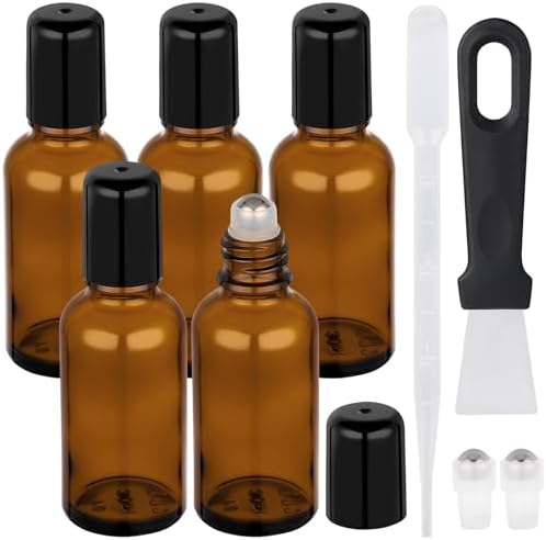 Segbeauty 1oz Glass Roll On Bottles for Oil, 5pcs Empty Roller Ball Applicator for Essential Oils, 30ml Amber Perfume Travel Refillable Bottle, Anointing Oil Bottles Travel Containers Liquids Oils by Segbeauty