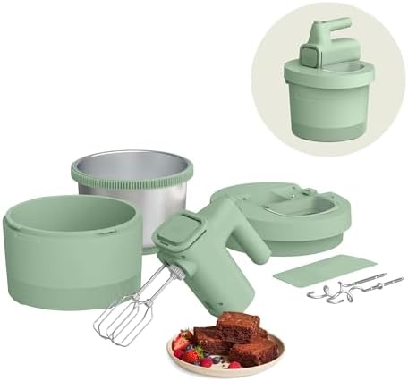 bella 3.5 Qt Hand & Stand Mixer, 2 in 1 Electric Mixer with Bowl, Dough Hook, Whisk & Egg Beater, Multifunctional Handheld Mixer for Baking, 200 Watt, Seaglass by bella