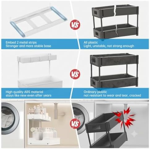 2-Tier Under Sink Organizers and Storage 2 Pack Sliding L-shape Under Cabinet Organizers For Narrow Space Multi-purpose Sink Organizer for Bathroom Kitchen Drawer(White 2 Pack)