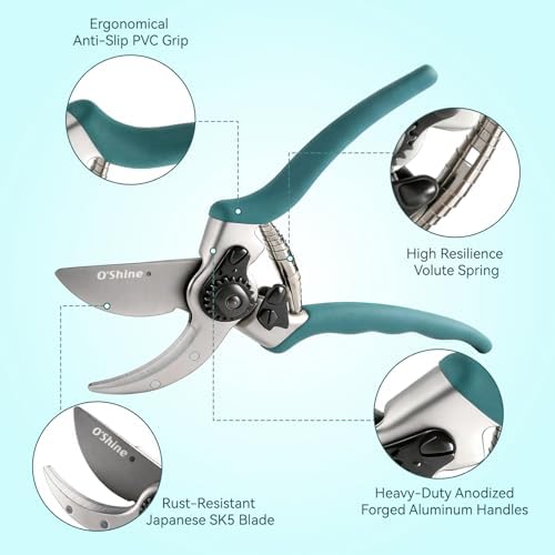 8.5" Premium Ergonomic Bypass Pruning Shears - Heavy Duty Secateurs
