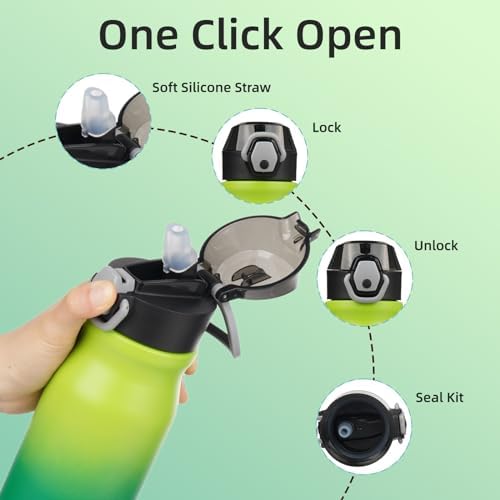 BJPKPK 25 oz Insulated Water Bottle, Straw, Handle, Stainless Steel Flask - Image 3