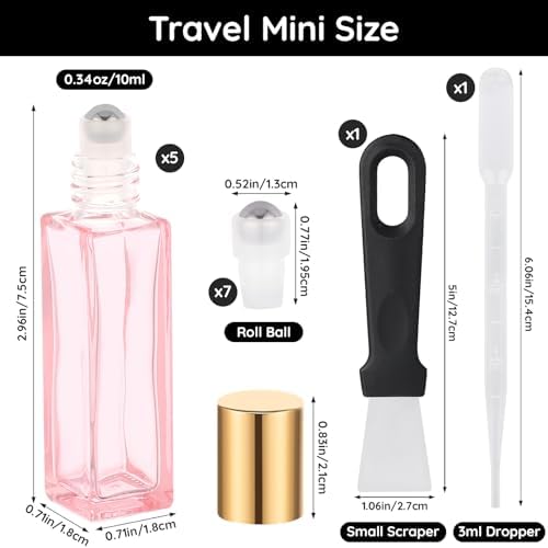 Segbeauty 0.34oz Glass Roller Bottles for Essential Oils, Pack of 5 Pink Roller Ball Applicator Mini, 10ml Small Empty Perfume Aromatherapy Oil Container Bottles with Dispensing Tools for Travel - Image 2