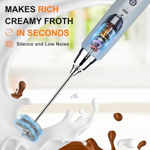 YUSWKO Rechargeable Milk Frother for Coffee, Handheld Drink Mixer with 3 Heads 3 Speeds, Ideal Electric Stirrers for Travel - Image 6