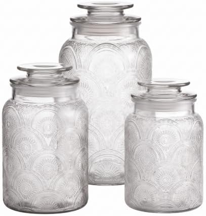 Clear Glass Kitchen Canister Set, Retro Design 3PC, 34-54oz