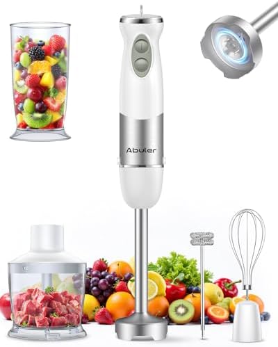 Immersion Blender Handheld 1000W 5 in 1 Corded Stick Hand Blender Kitchen with 12 Speed, BPA-Free, Mixing Beaker, Chopper, Whisk, Milk Frother, Perfect Emulsifier for Soup, Baby Food, Sauce, Puree by Abuler