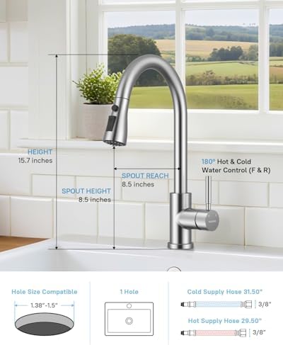 Kitchen Faucet with Soap Dispenser Set, Pull-Down, Brushed Nickel