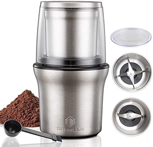 DR MILLS DM-7412M Stainless Steel Electric Dried Spice and Coffee Grinder,2 in 1 Wet and Dry, Detachable Cups, Dishwasher Safe by DRMILLS