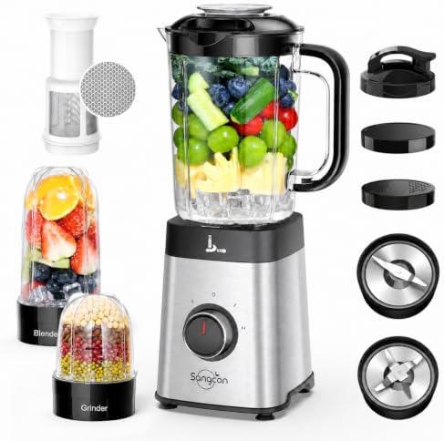 Sangcon Blenders for Kitchen - Smoothie Blender - Personal Blender for Shakes and Smoothies, Grinding & more, 40 oz Jar & 17 oz Cup with To-Go Lid by Sangcon
