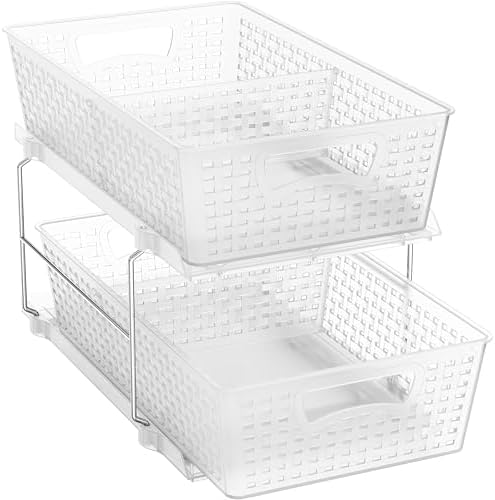 2 Tier Pull-Out Sliding Drawer Under Sink Storage, Clear