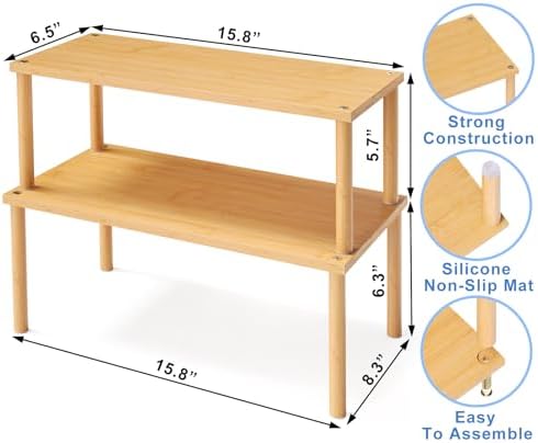 2 Pack Cabinet Organizer Shelf,Bamboo Countertop(Large,Natural)