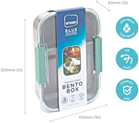 Microwave Safe Stainless Steel Bento Lunch Box, 3 Compartments