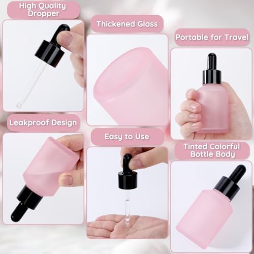 Segbeauty 2oz Travel Frosted Glass Dropper Bottle, 2 Pack 60ml Glass Eye Dropper Bottles for Essential Oils Bottles Refillable Empty, Pink Travel Size Containers for Liquids Oils with Transfer Tool - Image 2