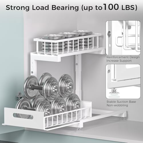 2-Pack L-Shaped Under Sink Organizer, 2-Tier Pull-out Cabinet Rack
