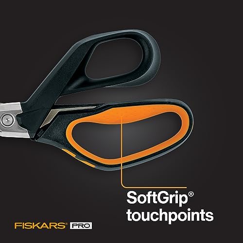 Fiskars Pro PowerArc Shop Shears, Heavy Duty Stainless Steel Scissor, Industrial Grade Tool for Building and Construction, 10 in, Orange/Black