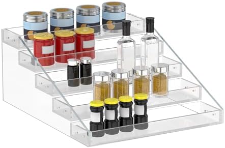 Wide Clear Acrylic Spice Rack for Countertops- 5 Tier