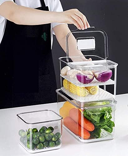 Vegetable Fruit Storage Containers, Produce Saver Containers Refrigerator Storage Containers Fresh Produce Saver with Lids and Vents,Stackable Salad Lettuce Keeper for Refrigerator
