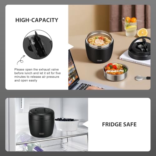 Thermo Food Jar for Hot Food 32OZ Soup Thermo Lunch Containers Wide Mouth Vacuum Insulated Stainless Steel Leakproof Bento Box with Spoon (Black)