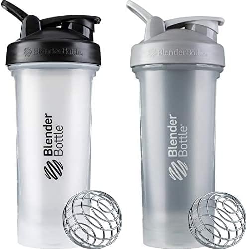 BlenderBottle Classic V2 Shaker Bottle Perfect for Protein Shakes and Pre Workout, 28-Ounce (2 Pack), Clear, Pebble Grey by BlenderBottle