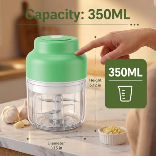 2026 New Electric Garlic Chopper, Mini Portable Veggie Chopper USB Charging Wireless Food Processor, Upgrade Electric Mini Garlic Chopper Set Wireless Veggie Grinder (Green, 350ML) - Image 2