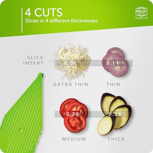 Mandoline Slicer V5 (Basic Set) • Vegetable V-Slicer for Slices in 4 Thickness Settings • Stainless Steel V-Blade • Adjustable Kitchen Slicer for Vegetables & Fruits • Color: Green