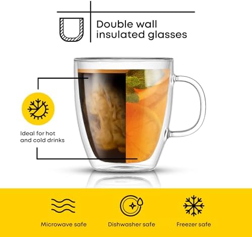 Savor Double Wall Insulated Glasses - Coffee Mugs (Set of 2) - 13.5-Ounces
