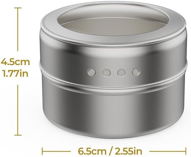 Set of 8 Magnetic Spice Tins with 2 Metal Wall-Plates,120 Preprinted Seasoning Label Stickers,2 Styles for 3 oz Herb Jars