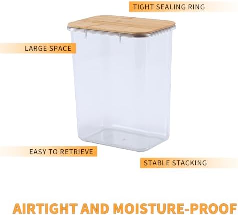 Five grain and miscellaneous grain food sealed jar, coffee bean storage jar, square transparent bamboo lid molded material storage jar, storage container (Set of 5)