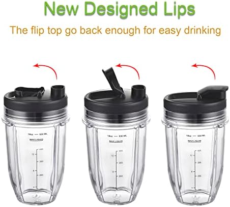 [Upgraded] Replacement 18oz Cups for Nutri Ninja Blenders, Blender Replacement Parts with Upgraded Lid For Auto-IQ BL480, BL482, BL490, BL640, BL642, & BL680 Auto IQ Series Blenders., 2 Pack