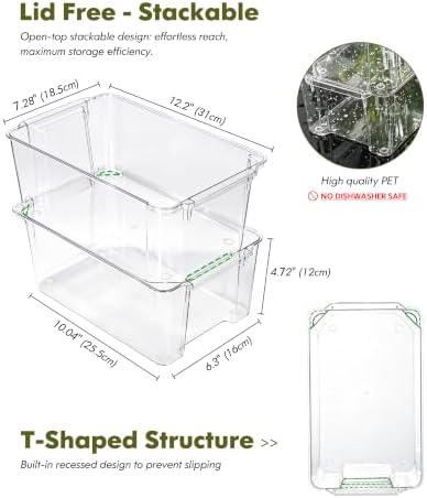 Stackable Clear Storage Bins for Refrigerator Pantry Fridge Organizer