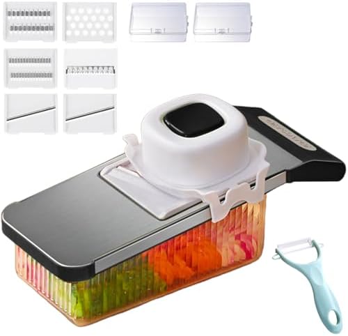 Multifunctional Vegetable Cutter, 6 Blade Vegetable Chopper, food chopper with container for Potato Strips, Onion Cubers, Carrot Sticks, Dicer, Slicer, Cutter, Julience, Cheese Grater (Black-D) by tarcegta