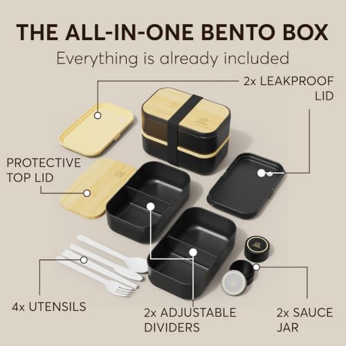 Bento Box Adult, Leakproof, All-in-1 Lunch Containers for Adults