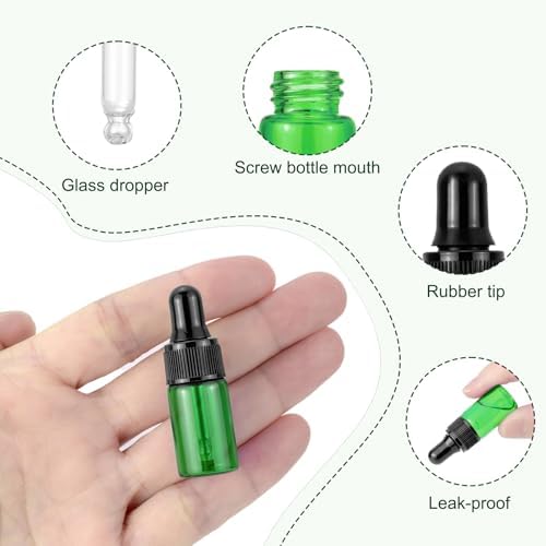 Kesell 20pcs 3ml Green Glass Dropper Bottles with Black Caps - Image 3