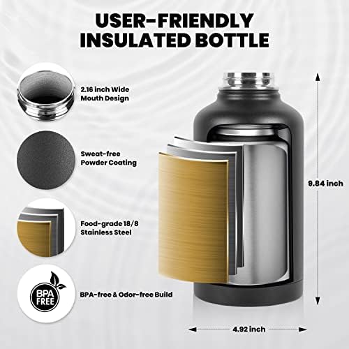 Insulated Water Bottle 64 oz, Triple Wall Vacuum Stainless Steel